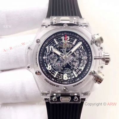 Baselworld 2017 Big Bang Hublot Unico Sapphire Replica Black Rubber Watch All Transparent Case 